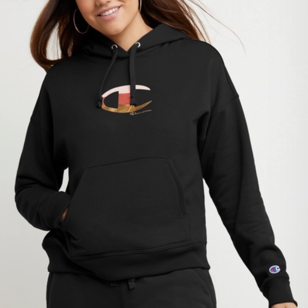 Champion Powerblend Fleece Hoodie, Colorblock Foil & High Density C Logo *NWT*